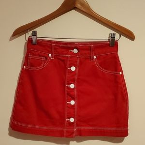Button down red denim skirt